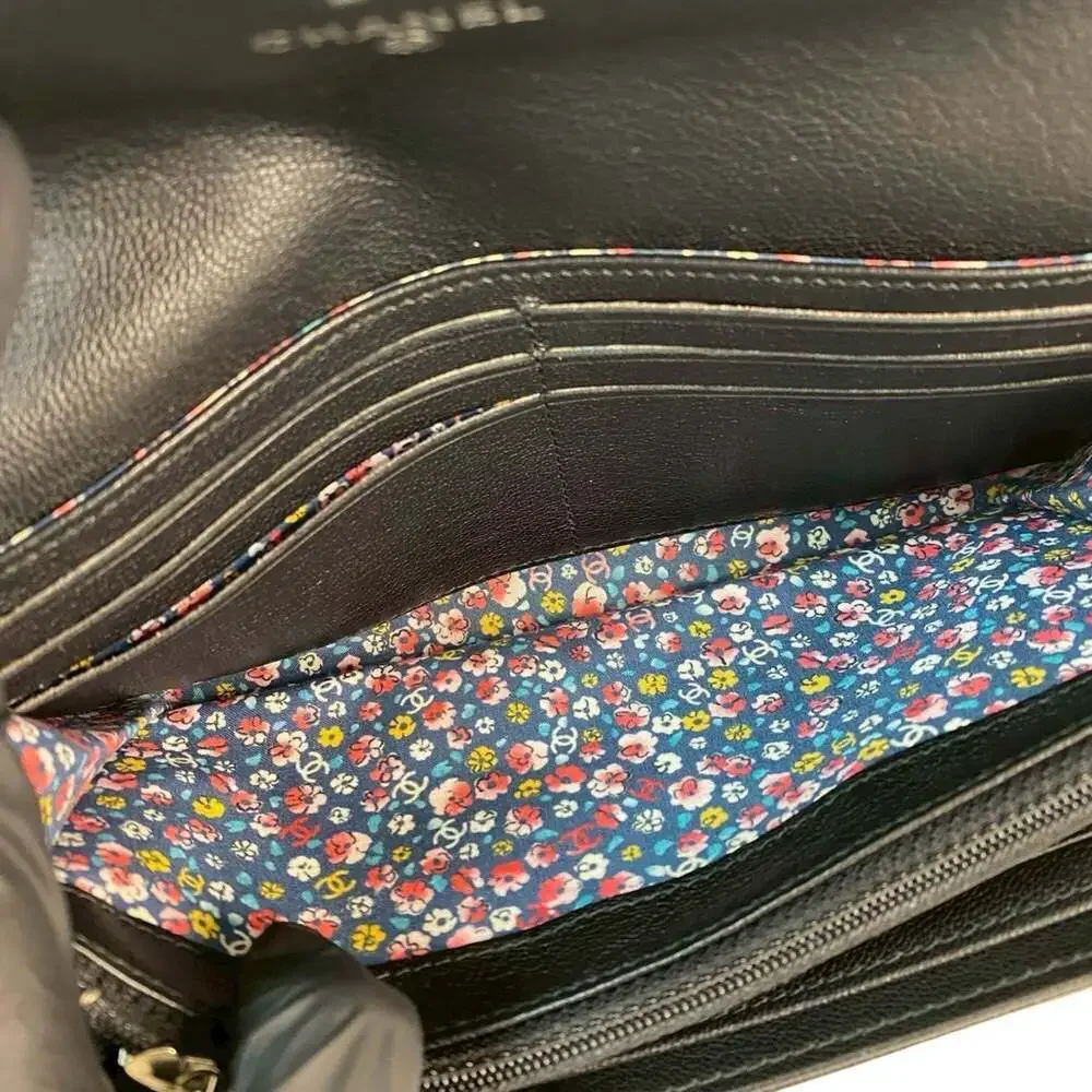 CHANEL Authentic Black Leather Logo Wallet